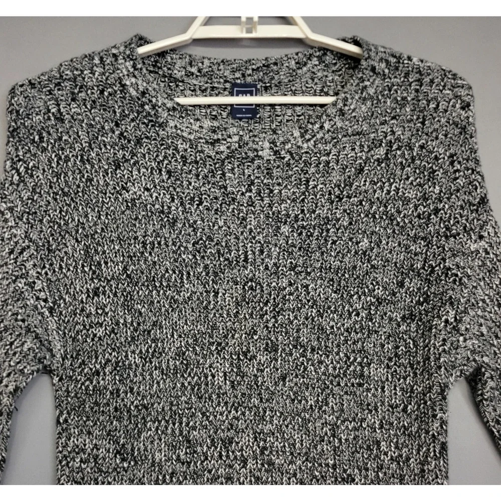 Gap Sweater Dress Womens L Black White Knit Marled Side Zipper Long Sleeves - Picture 2 of 12
